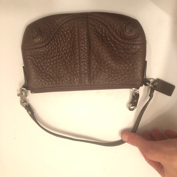 Coach brown pebbled leather mini bag wristlet